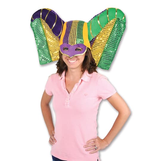 Beistle 60847 Masked Mardi Gras Hat With Sequined Drape- Pack Of 6